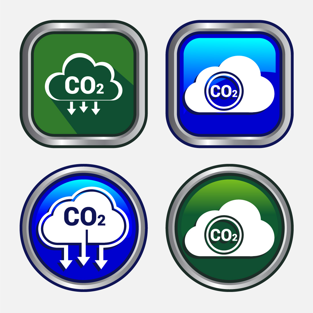 Carbon dioxide icon design illustration, Reduce co2 gas icon, Button Design Set preview image.