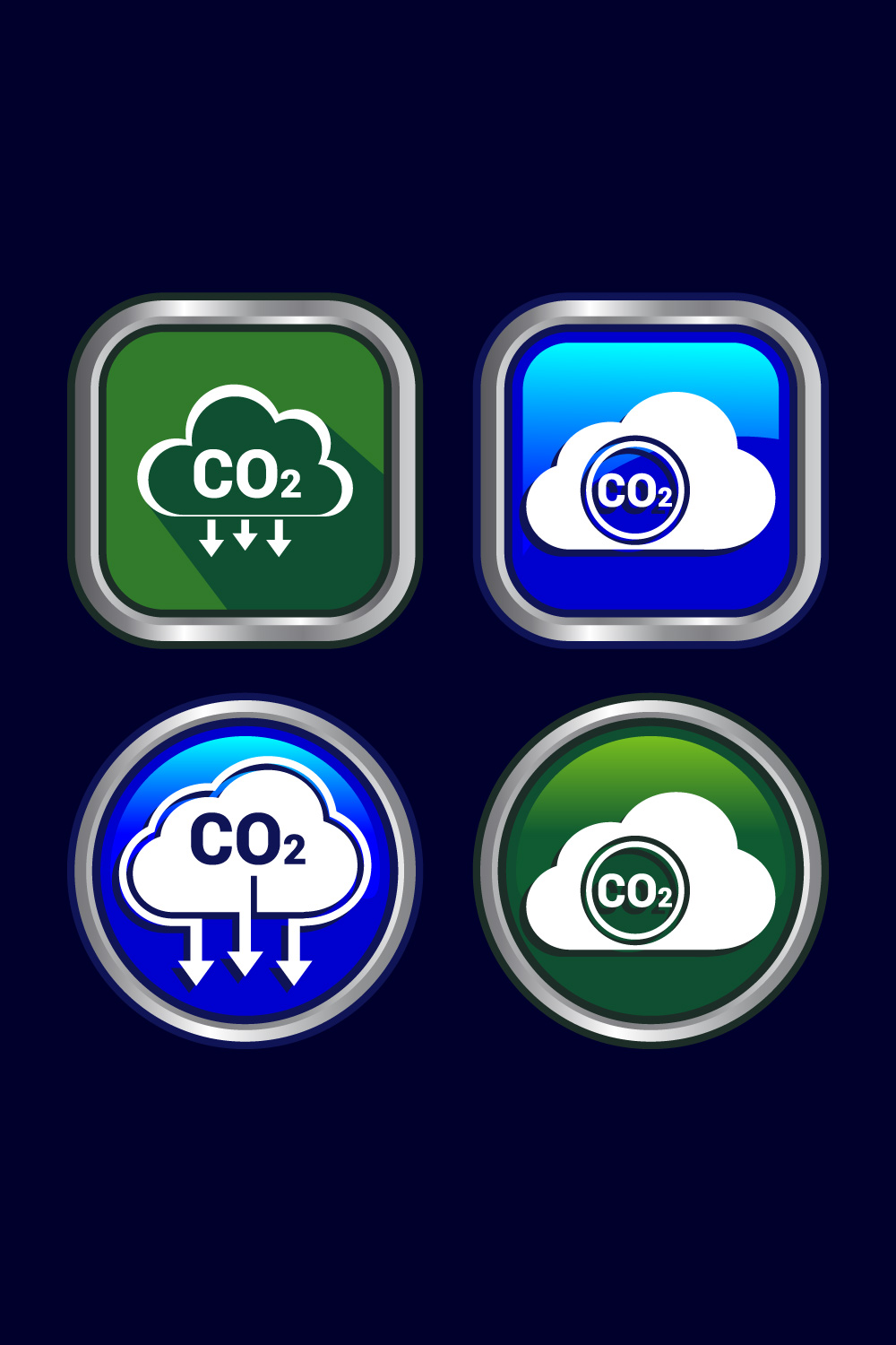 Carbon dioxide icon design illustration, Reduce co2 gas icon, Button Design Set pinterest preview image.