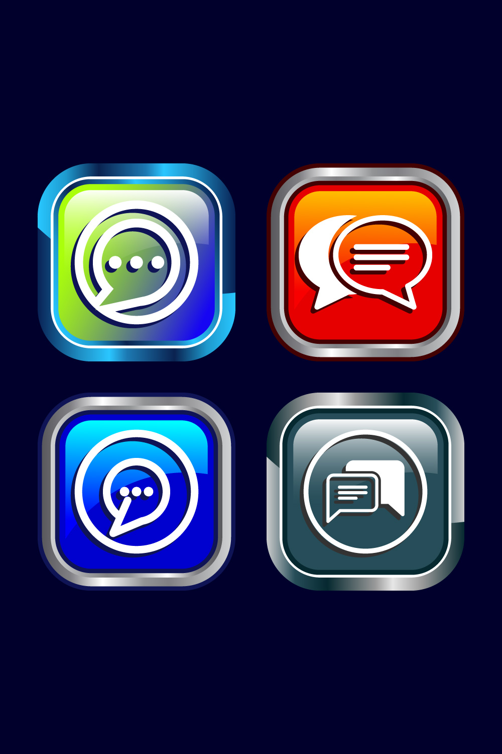 Chat icon design illustration, Message sign symbol for apps and websites, Button Design Set pinterest preview image.