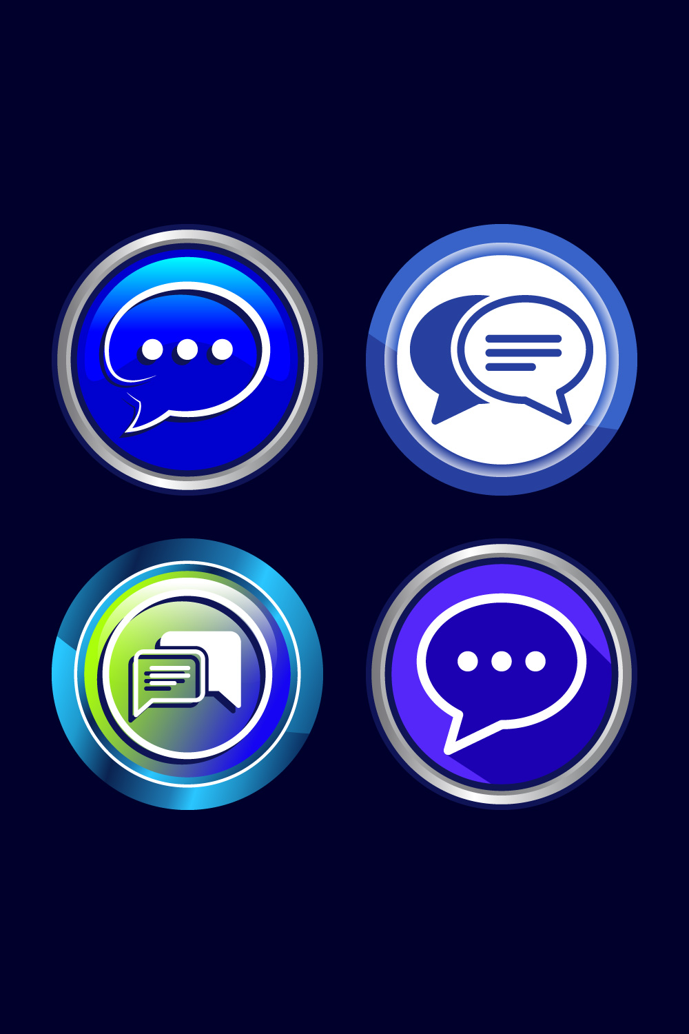 Chat icon design illustration, Message sign symbol for apps and websites, Button Design Set pinterest preview image.