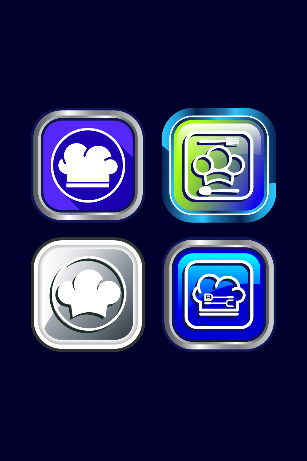 Chef Icon Button Design Illustration, Restaurant, Cooking Icon pinterest preview image.