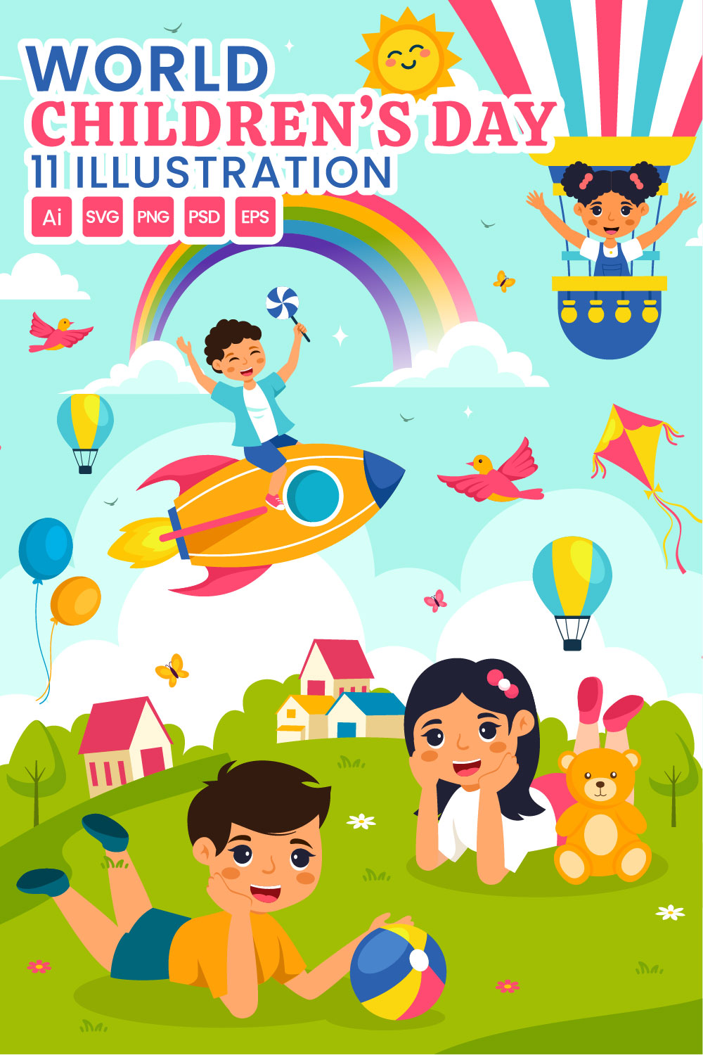 11 World Children's Day Illustration pinterest preview image.