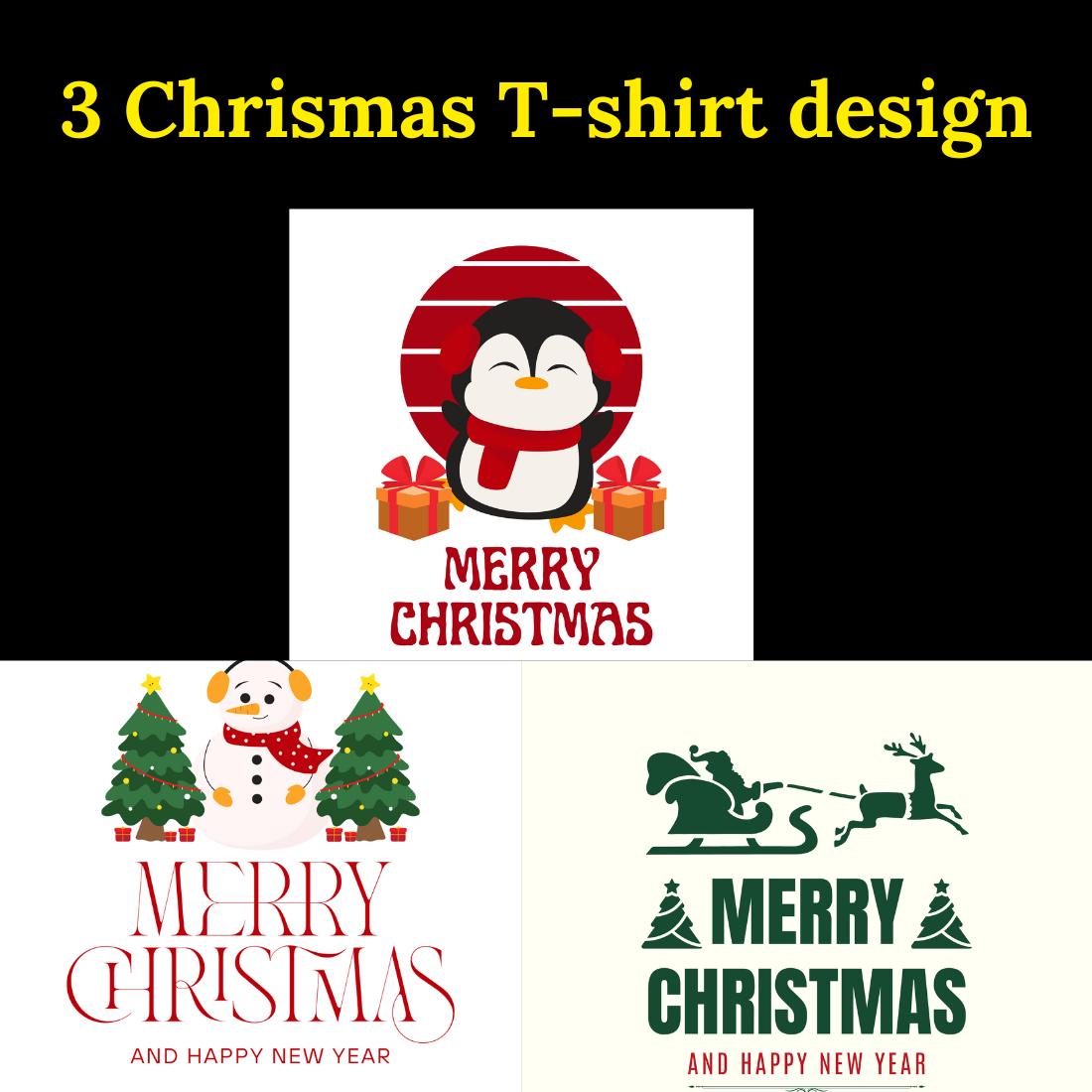 Festive Trio : 3 Christmas T-Shirt Designs for Holiday Cheer preview image.