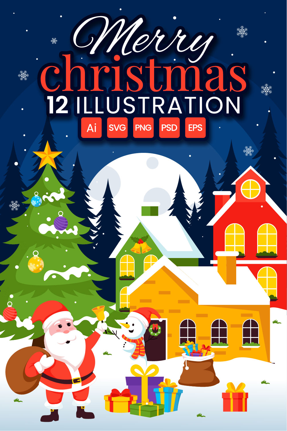 12 Merry Christmas Celebration Illustration pinterest preview image.