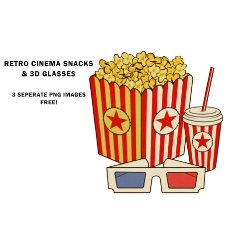 Retro Cinema Popcorn Drink & 3d Glasses cover image.