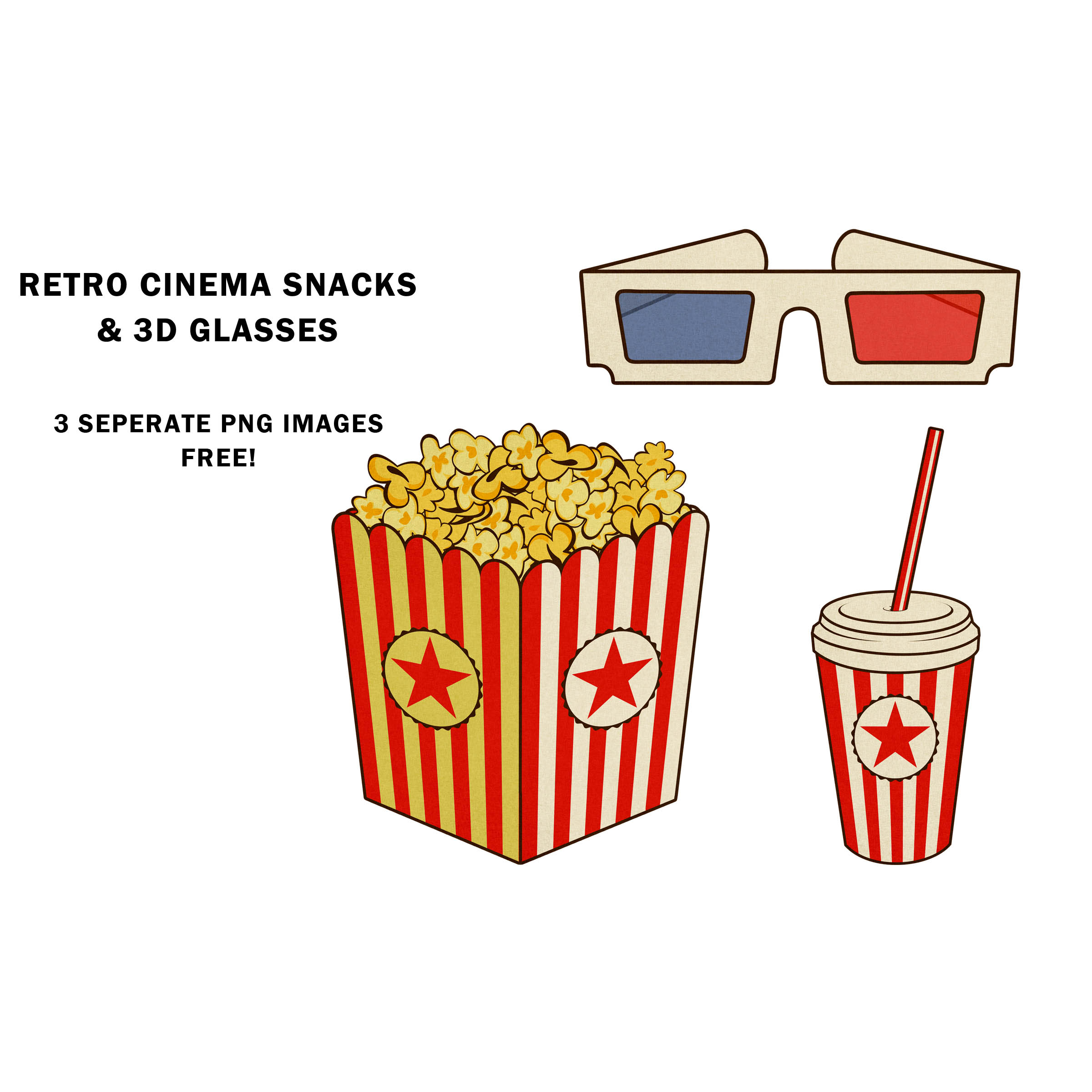 Retro Cinema Popcorn Drink & 3d Glasses preview image.