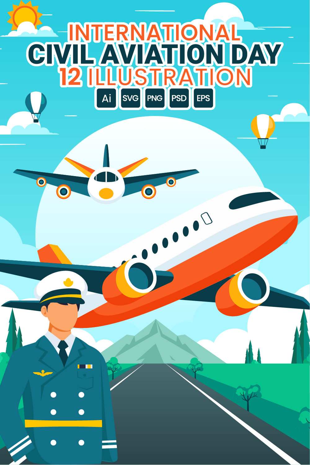 12 Civil Aviation Day Illustration pinterest preview image.