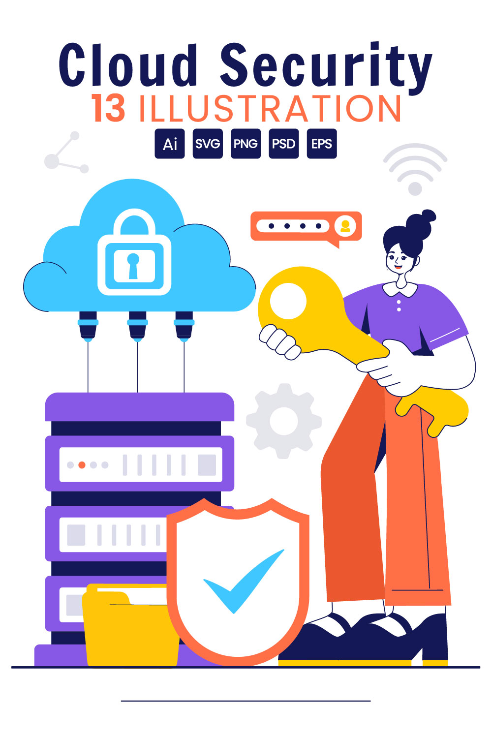 13 Digital Cloud Security Illustration pinterest preview image.