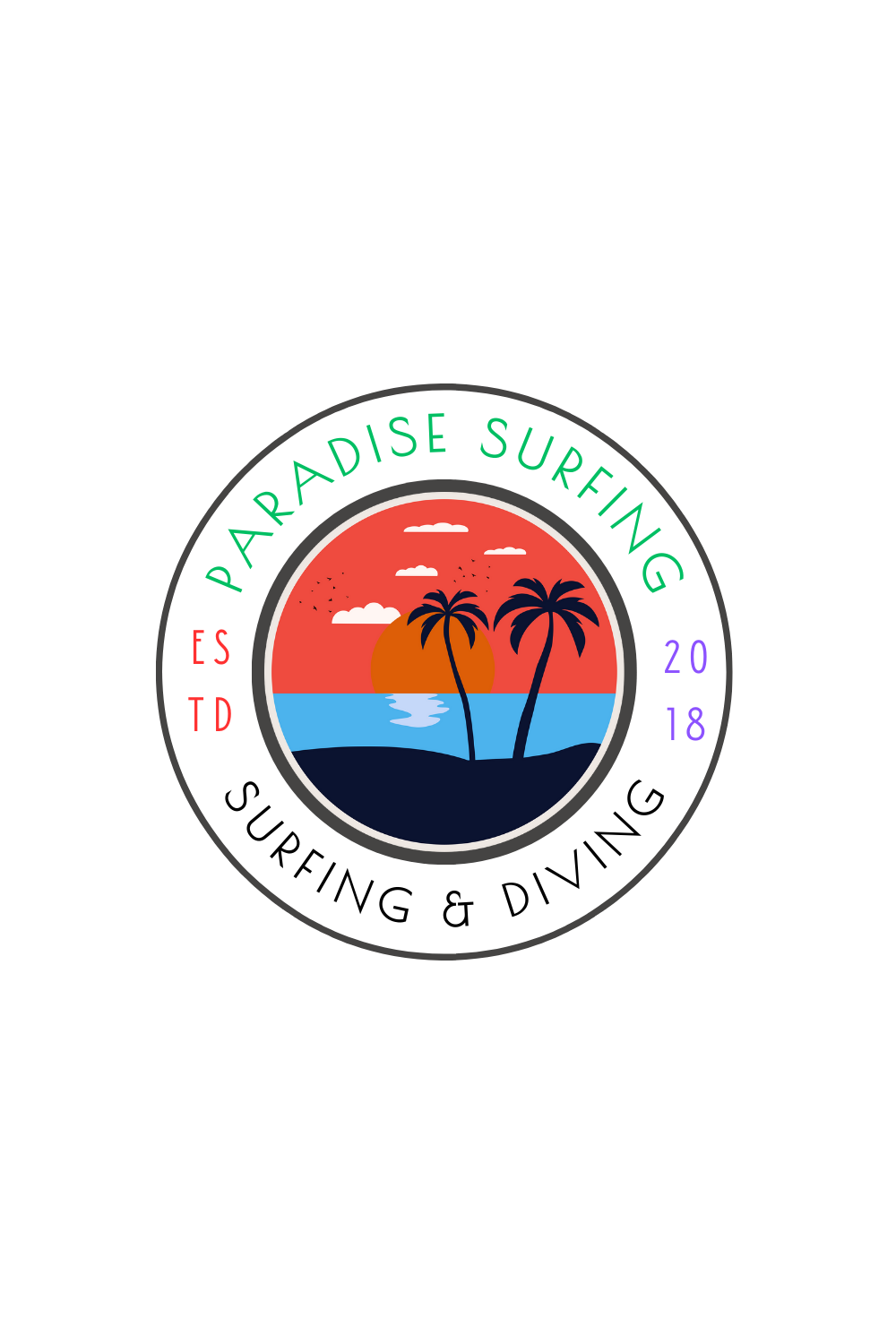 Colorful Retro Surfing and Diving T-Shirt pinterest preview image.