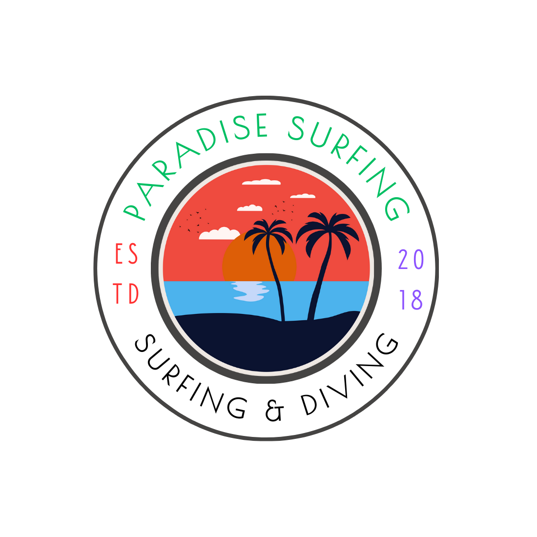 Colorful Retro Surfing and Diving T-Shirt preview image.