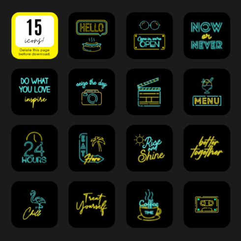 Blue and Yellow Neon Icons Icon Set cover image.