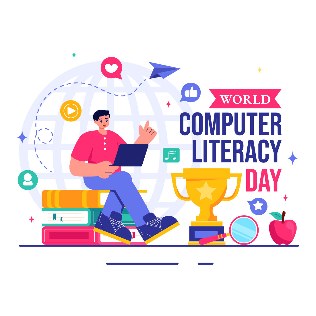 12 World Computer Literacy Day Illustration preview image.