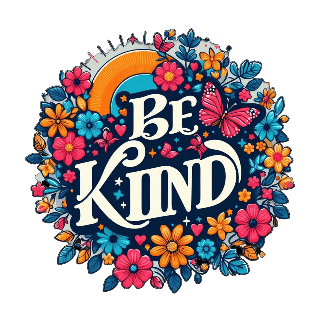 Trendy 'Be Kind' Graphic T-Shirt - Positive Message Tee with Colorful Floral Design preview image.