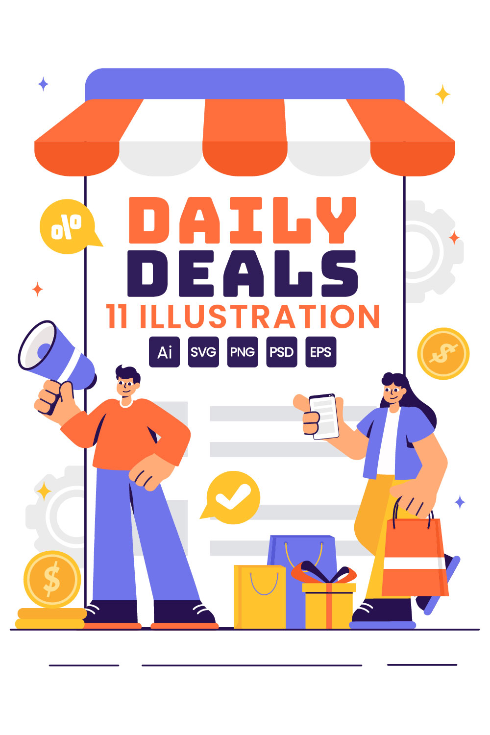 11 Daily Deals of The Day Illustration pinterest preview image.