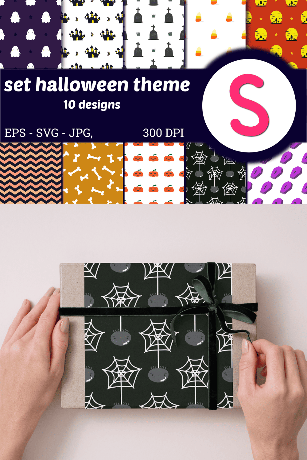 Halloween seamless pattern pinterest preview image.