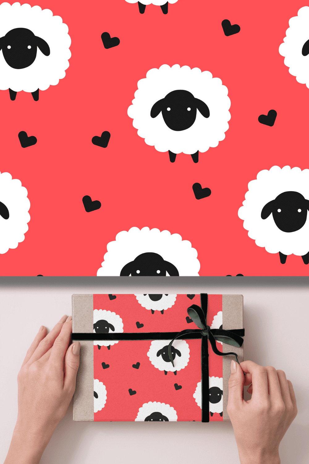 Cute Sheep and Love Seamless Pattern pinterest preview image.