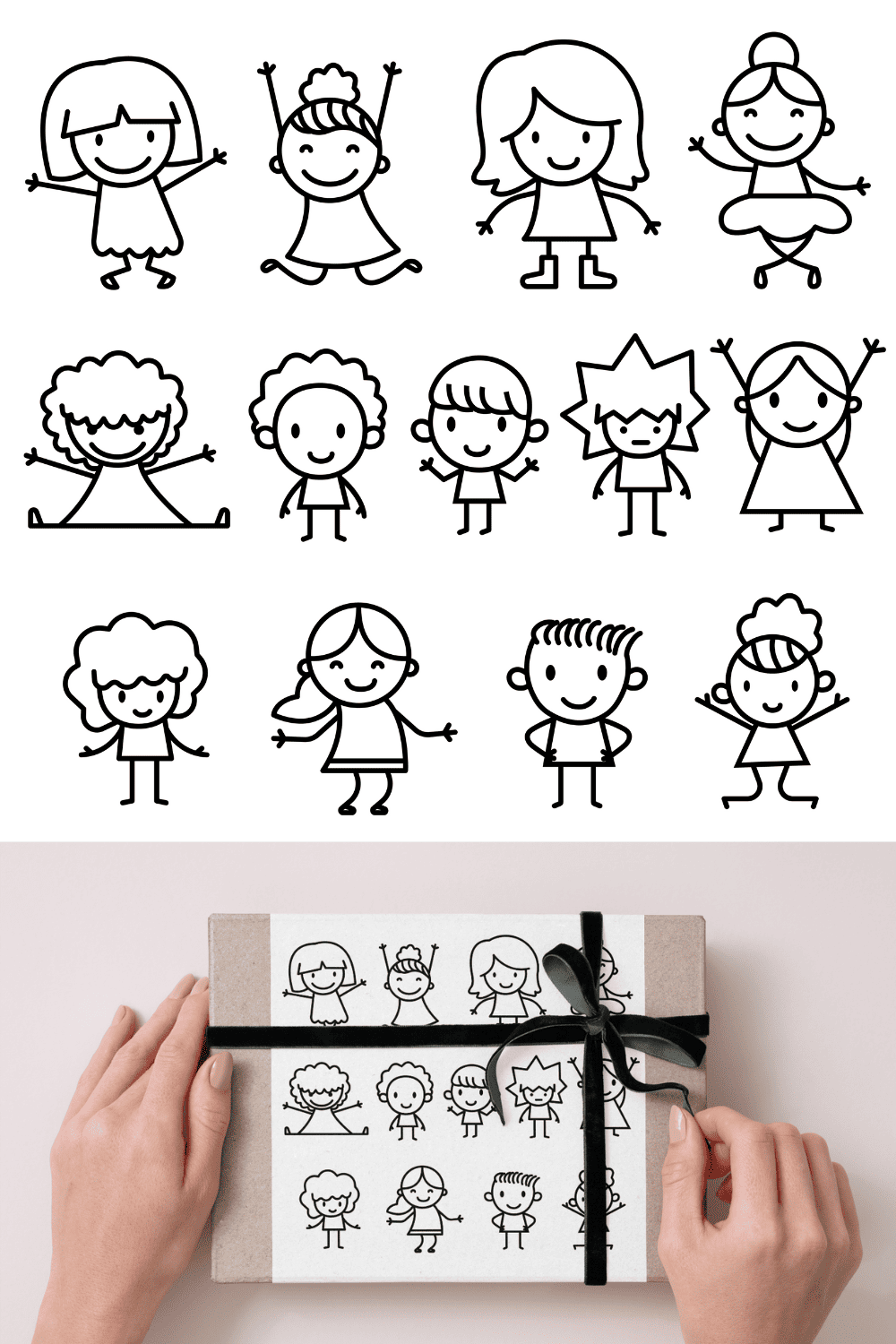 Line Art Kids Cartoon pinterest preview image.