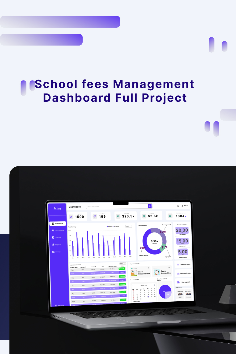 Fees Management Dashboard pinterest preview image.