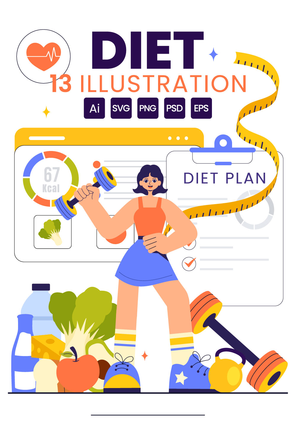 13 Healthy Diet Plan Illustration pinterest preview image.