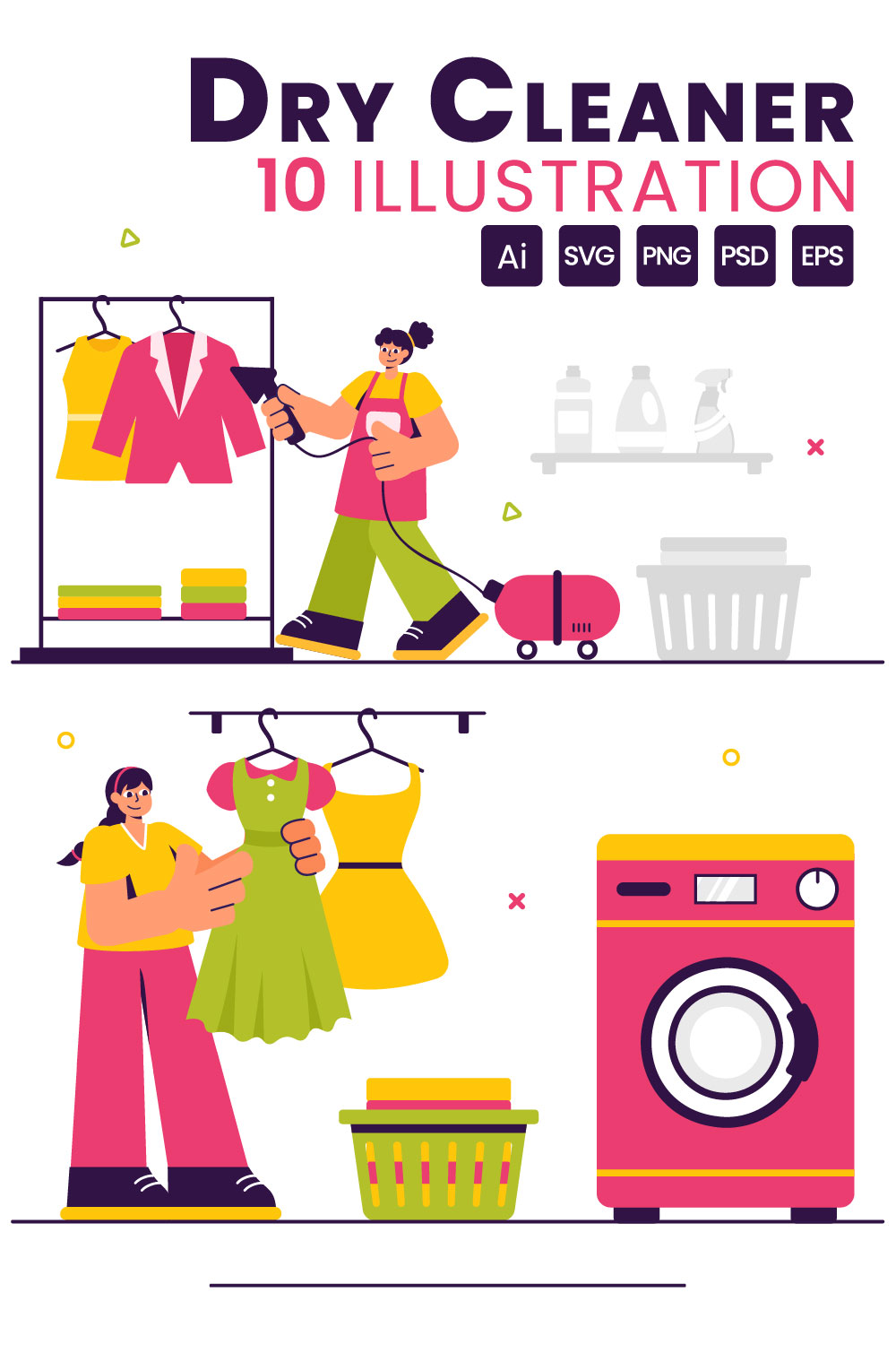 10 Dry Cleaner Store Service Illustration pinterest preview image.