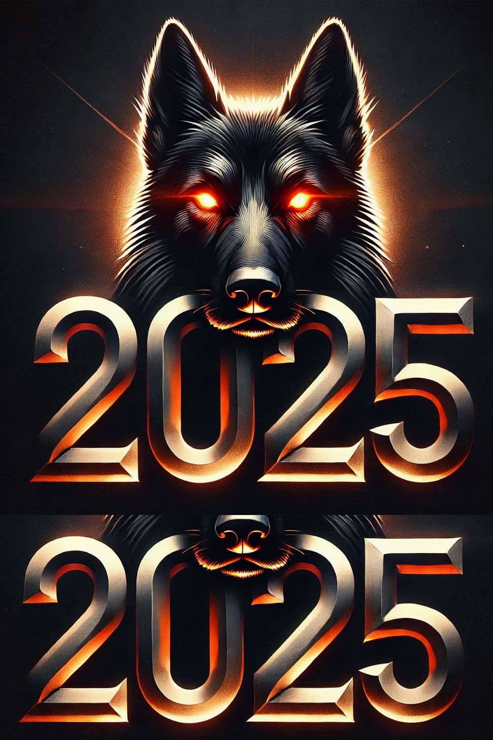 "Fiery German Shepherd 2025 Dark-Themed Art Design" pinterest preview image.