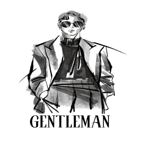 White Black Illustrated Brush Gentleman T-Shirt cover image.