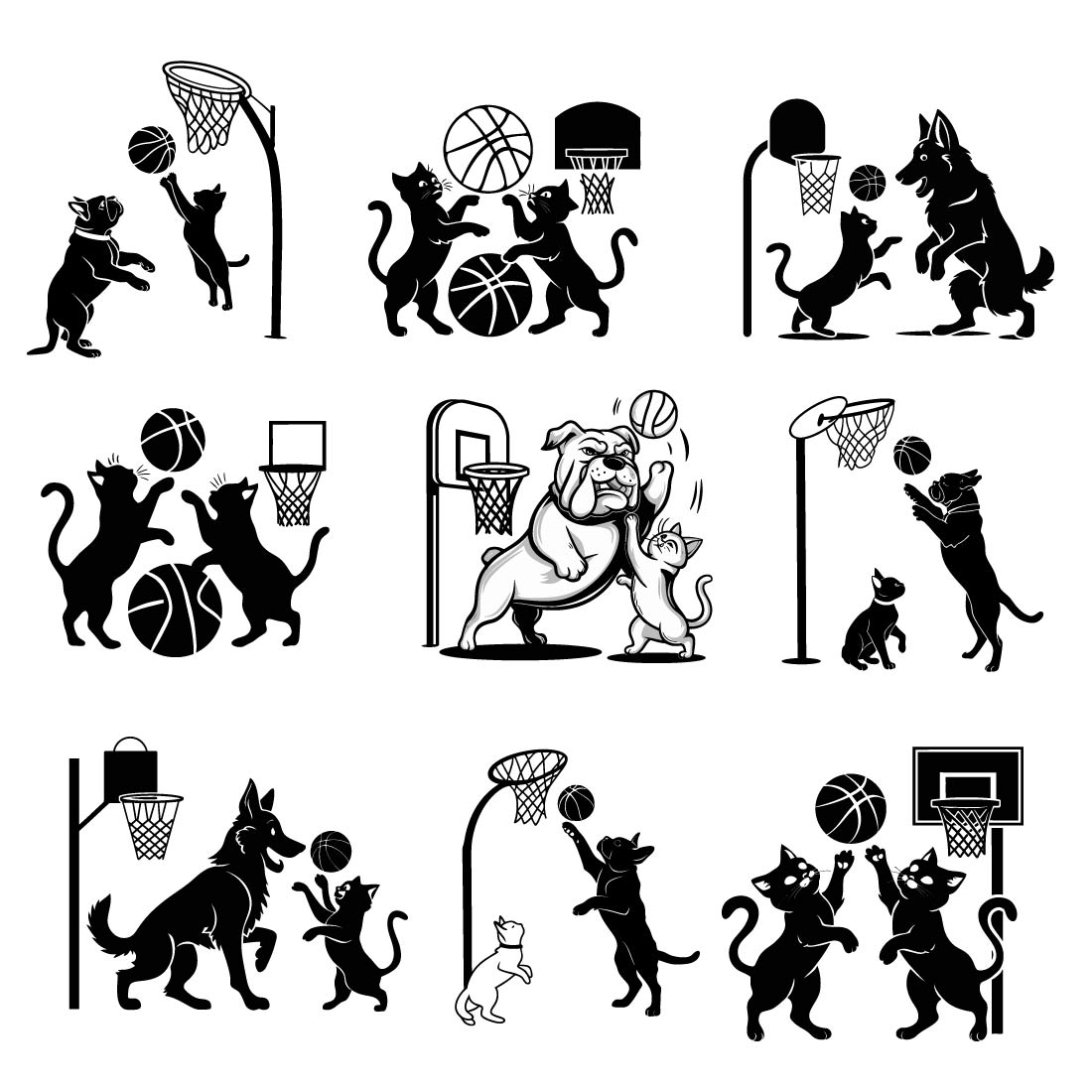 German Shepherd, Balldog, French Bulldog, Cat Vector 46 vector Ai EPS bundle preview image.