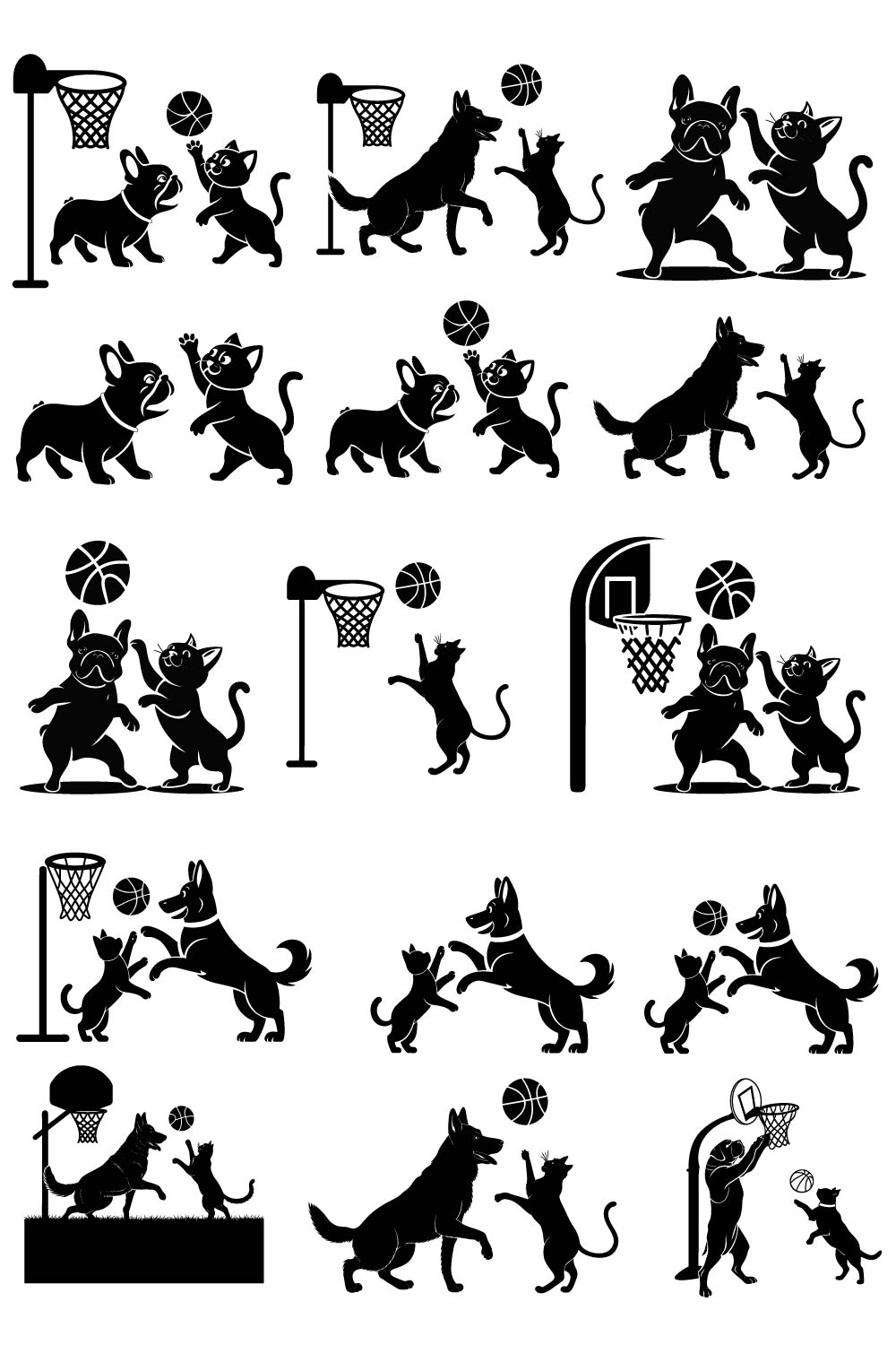 German Shepherd, Balldog, French Bulldog, Cat Vector 46 vector Ai EPS bundle pinterest preview image.