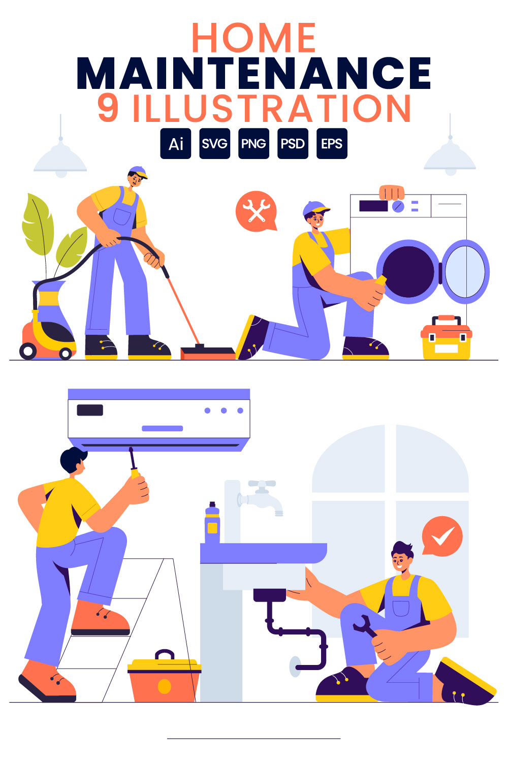 9 Home Maintenance Illustration pinterest preview image.