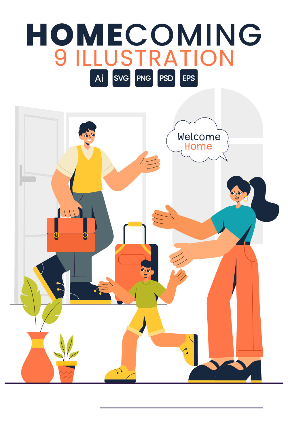 9 Welcoming Back Home Illustration pinterest preview image.