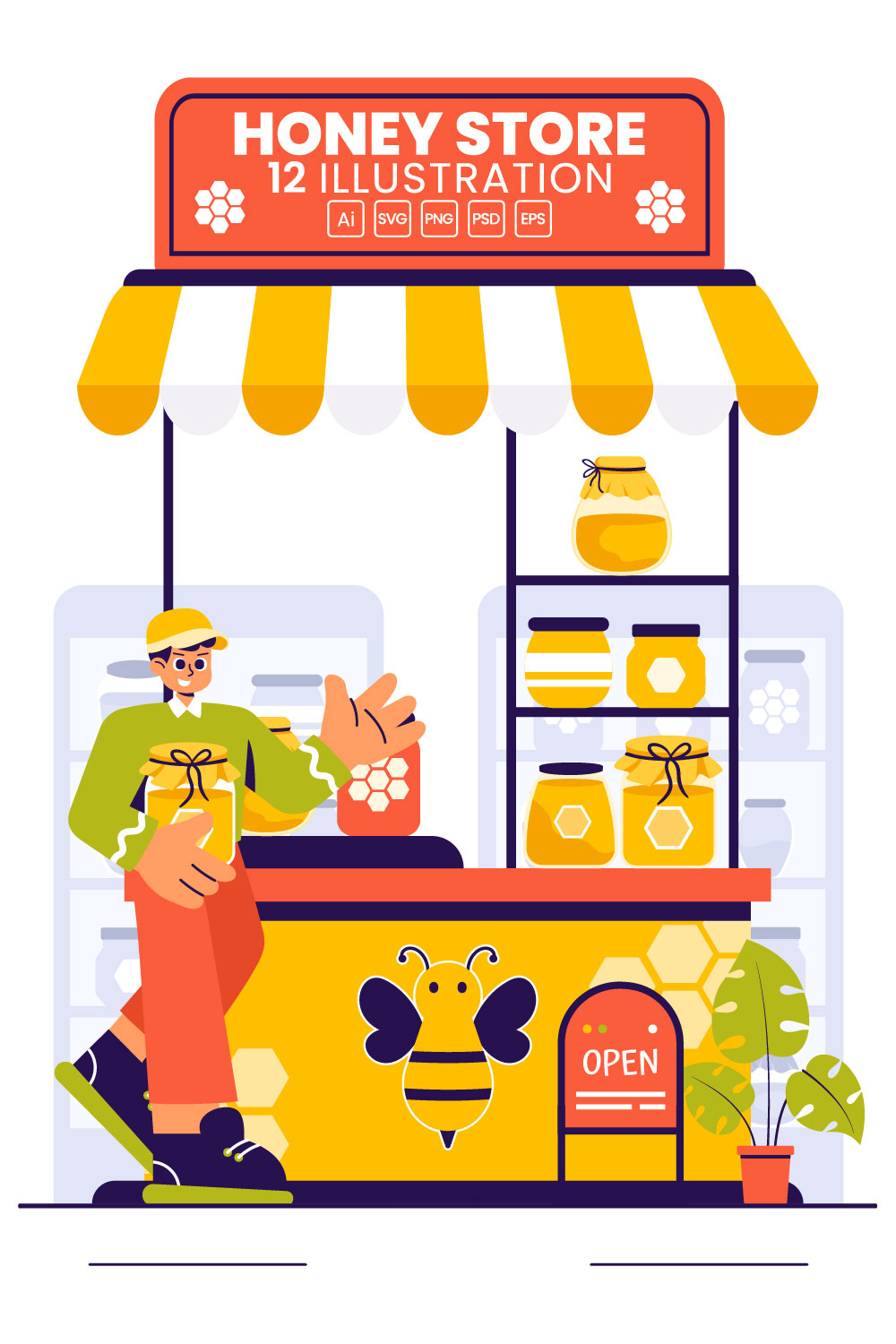 12 Sweet Honey Store Illustration pinterest preview image.