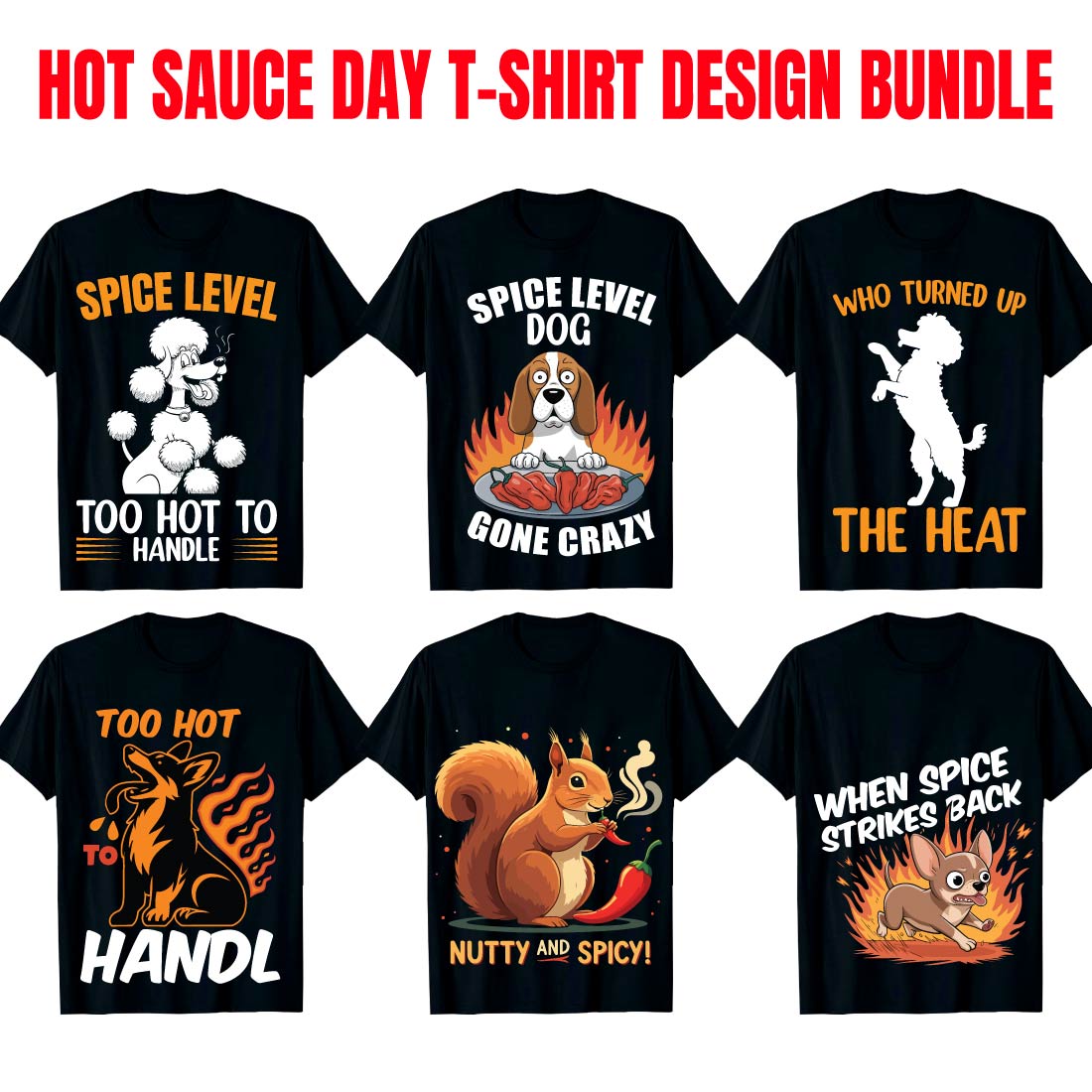 28 Print Ready Hot Sauce Day T-Shirt Design Bundle cover image.