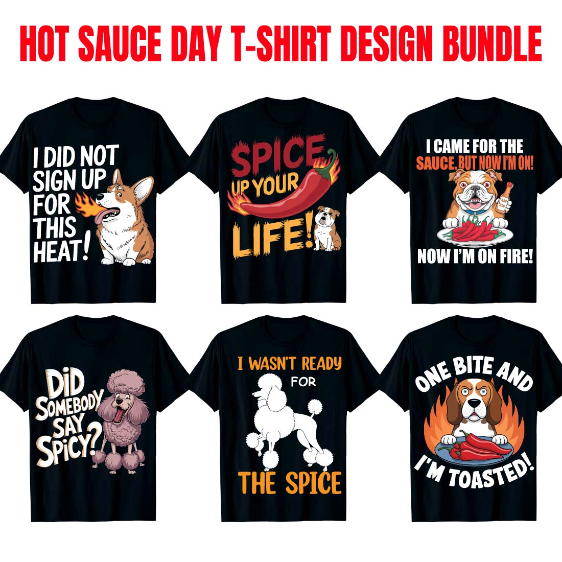 28 Print Ready Hot Sauce Day T-Shirt Design Bundle preview image.