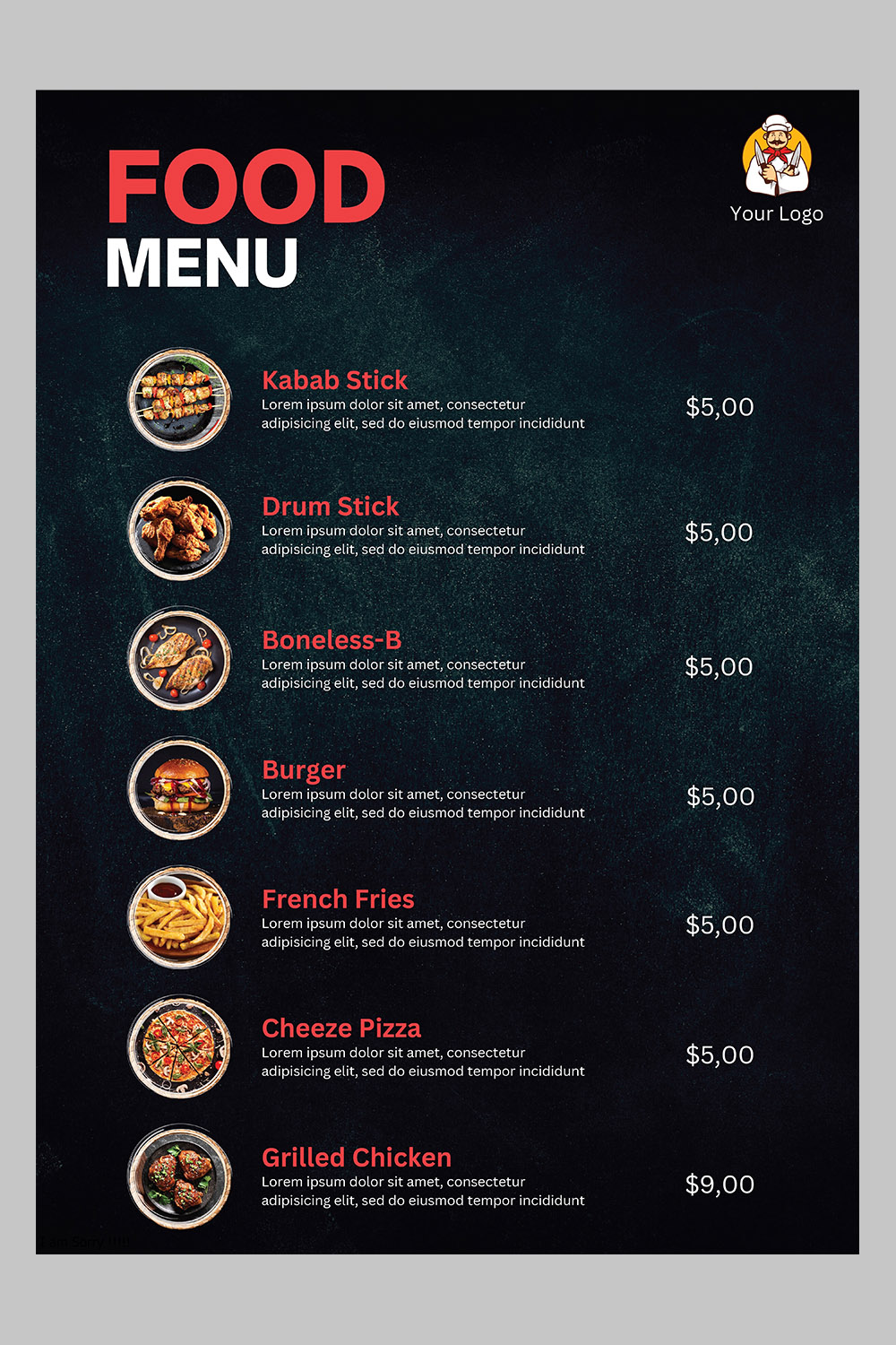 Restaurant Food Menu List - High Resolution Vextor pinterest preview image.