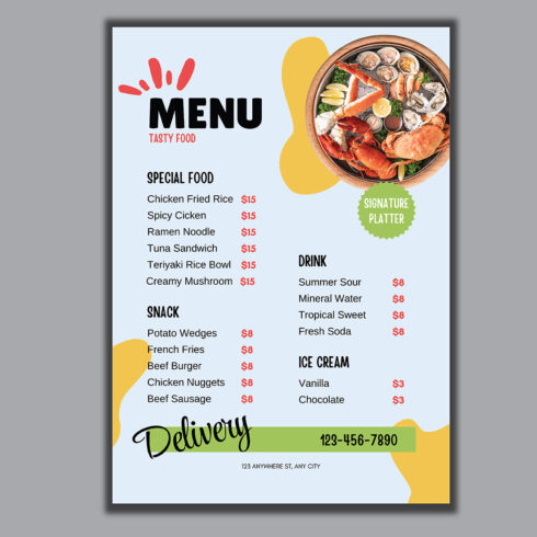 Restaurant food menu list - A4 Size cover image.