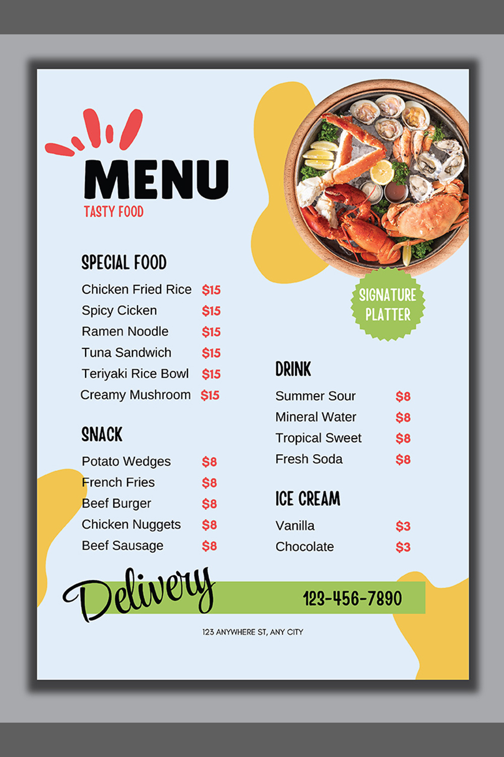 Restaurant food menu list - A4 Size pinterest preview image.