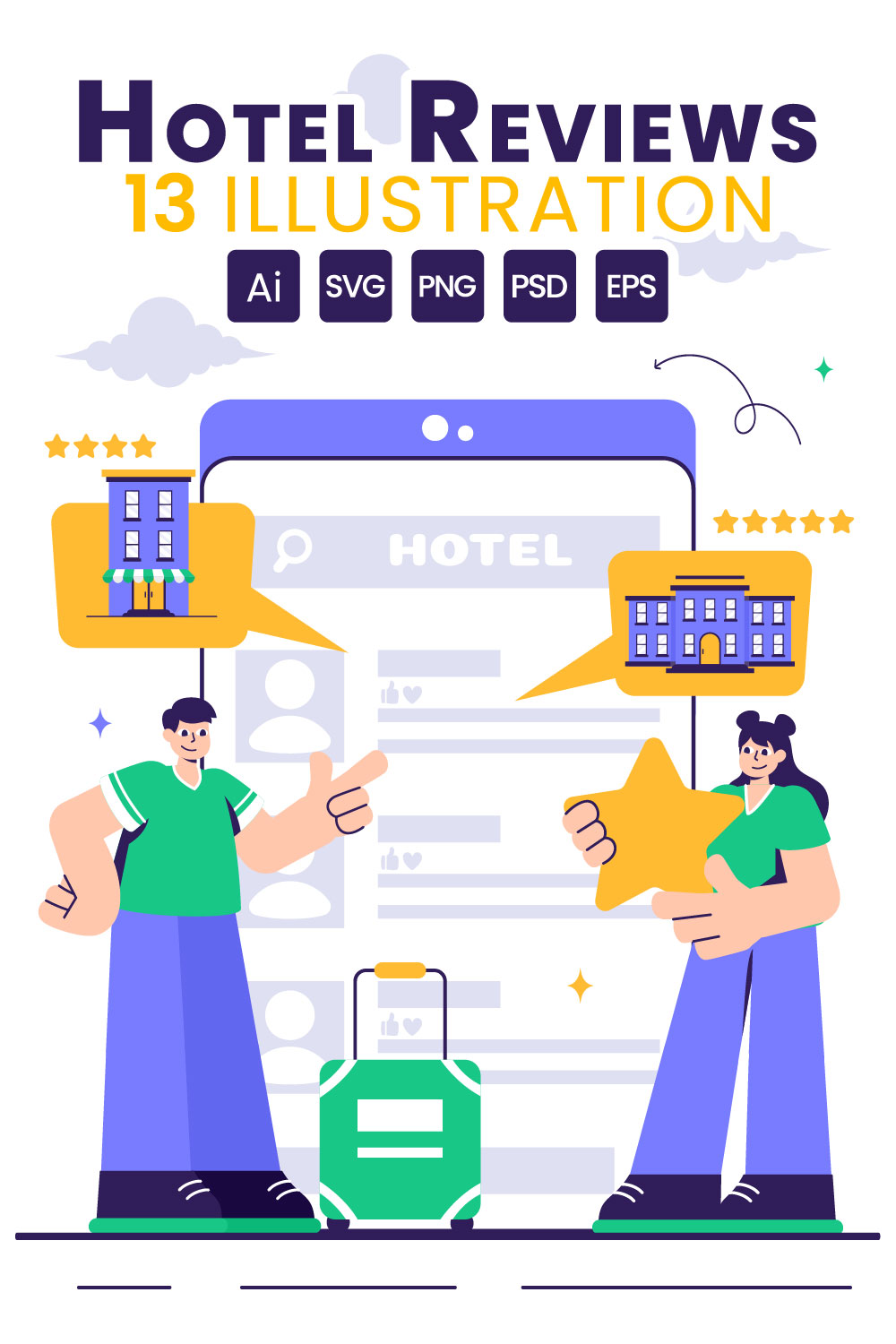 13 Hotel Reviews Illustration pinterest preview image.