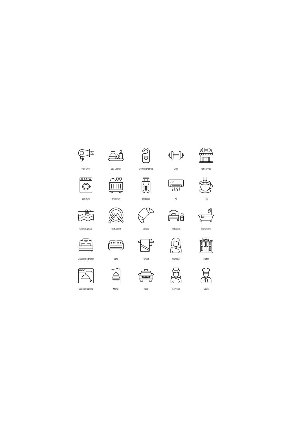 Hotel Service Icon Set pinterest preview image.