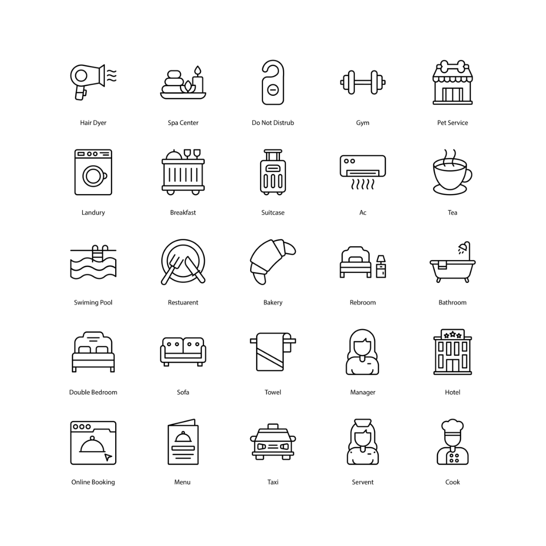 Hotel Service Icon Set preview image.