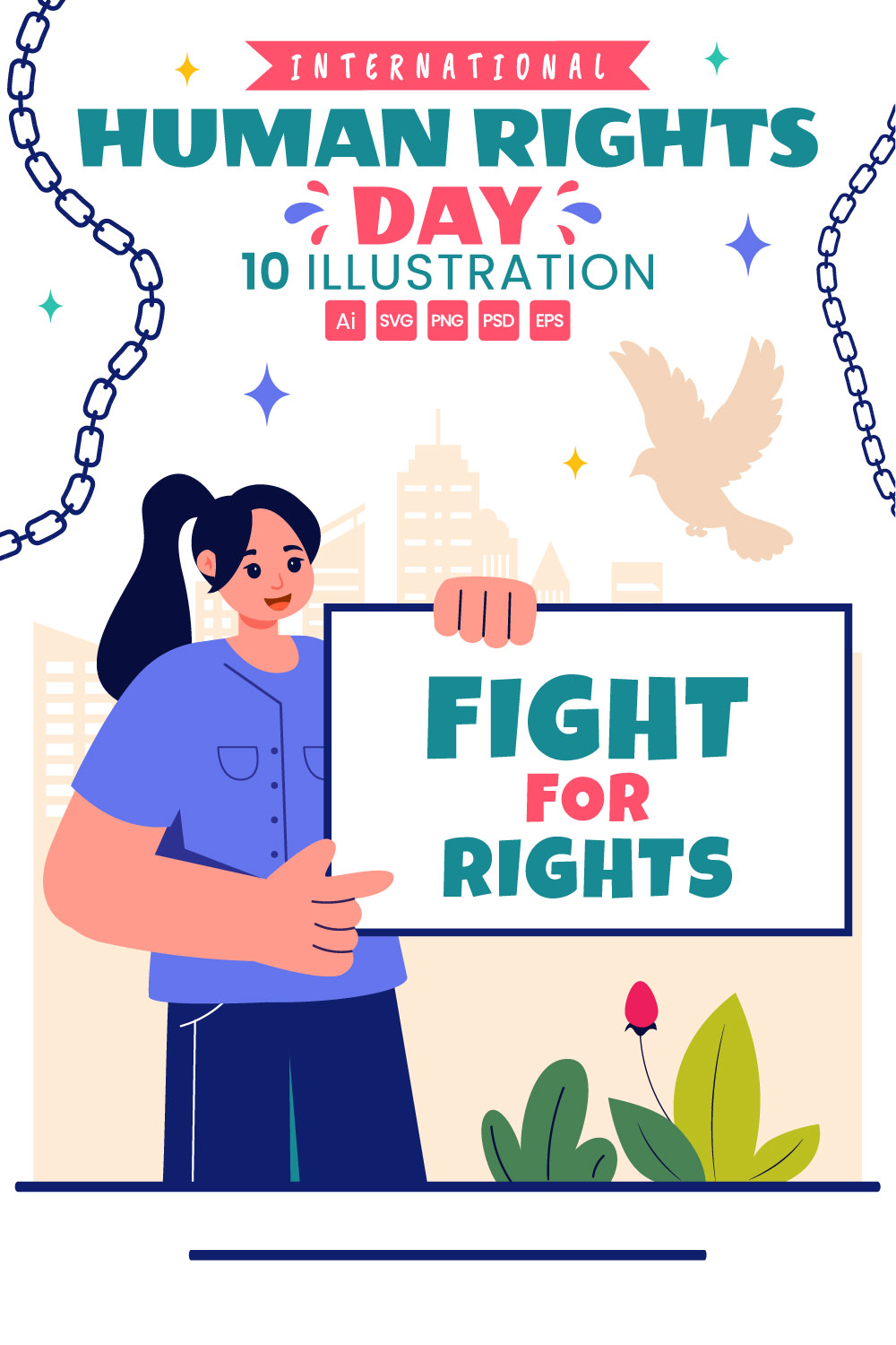 10 International Human Rights Day Illustration pinterest preview image.