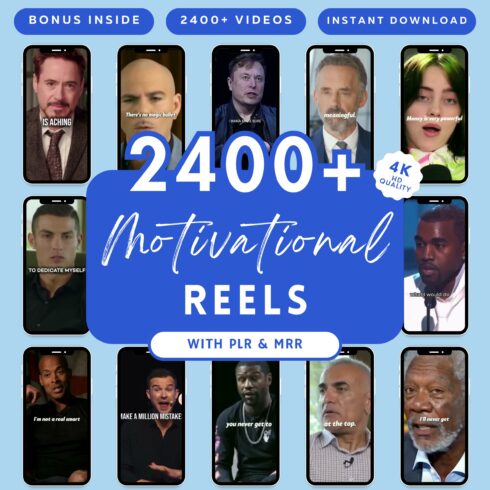 2400+ Motivational Reels Videos Instagram, Tiktok Video, YouTube Short, IG ,Viral Video Success Business Inspiration Reels bundle, MRR/PLR cover image.