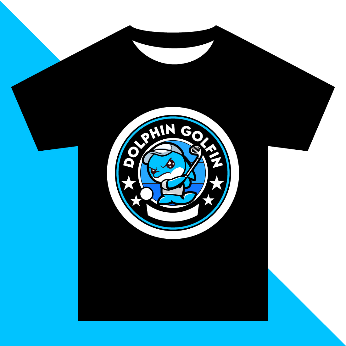 Dolphin Golfin Golfer Swinging T-shirt Design cover image.