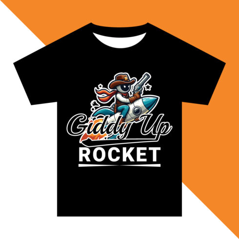 Giddy Up Rocket Astronaut Cowboy T-shirt Design cover image.