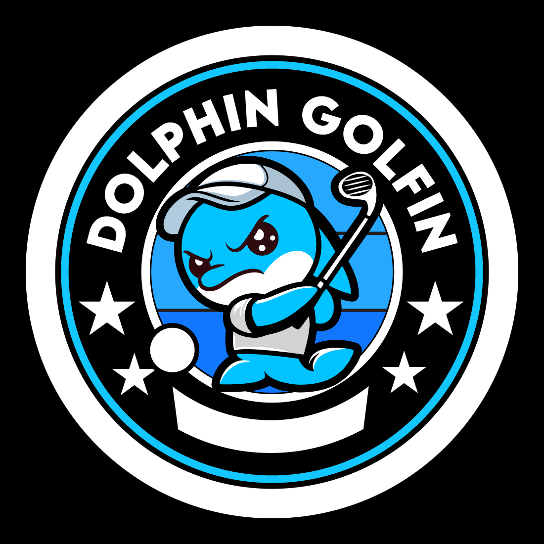 Dolphin Golfin Golfer Swinging T-shirt Design preview image.