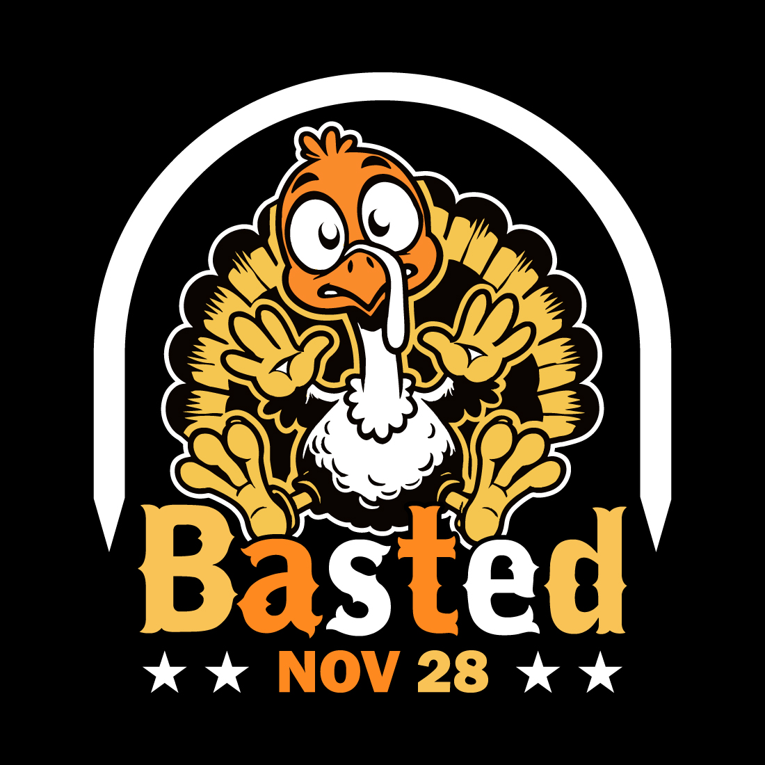 Busted Nov 28 Thanksgiving T-Shirt Design preview image.