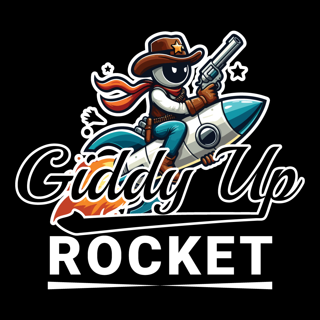 Giddy Up Rocket Astronaut Cowboy T-shirt Design preview image.