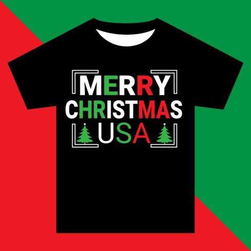 Merry Christmas Usa Christmas Typography T-Shirt Design cover image.