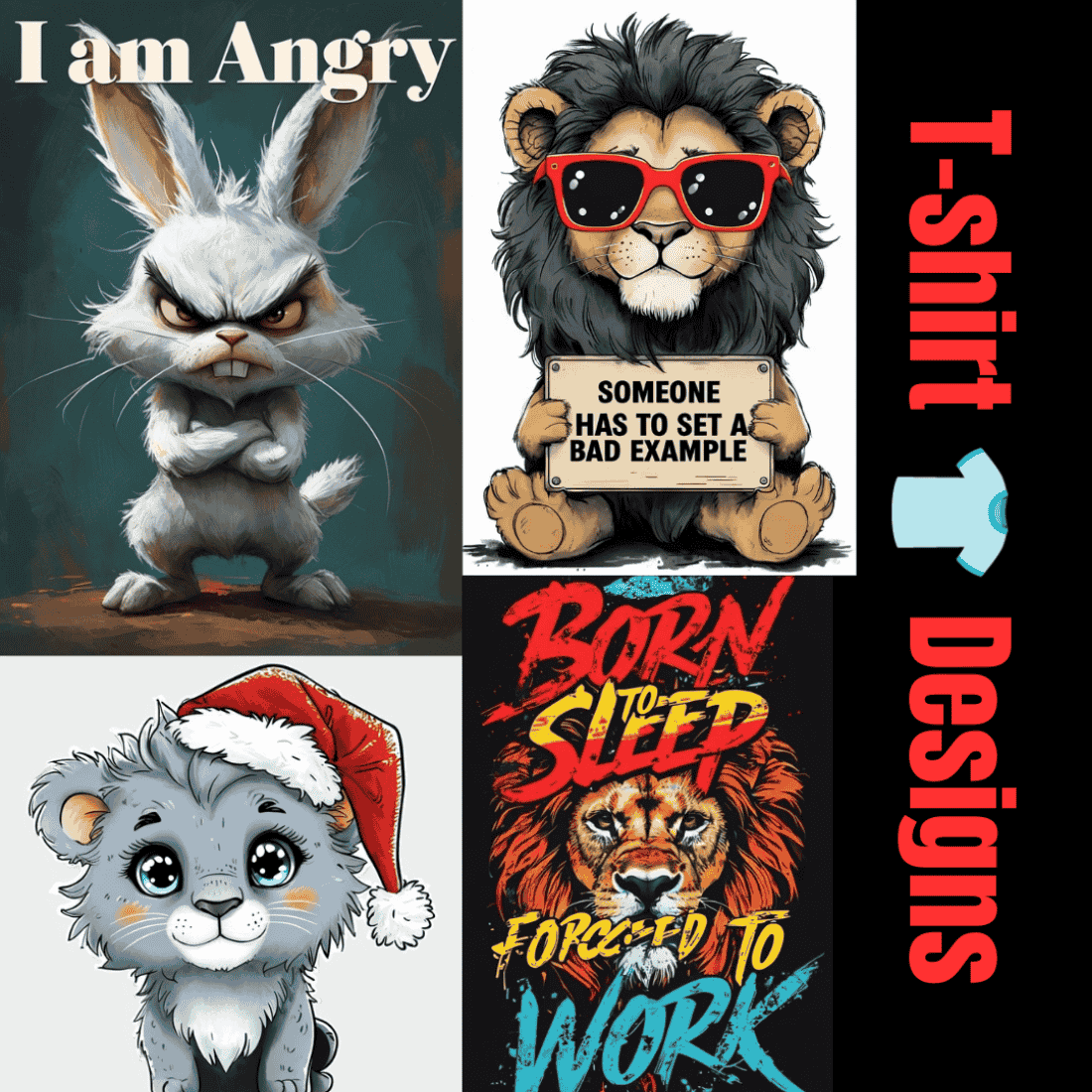 New Lion and Rabbit T-shirt Designs preview image.