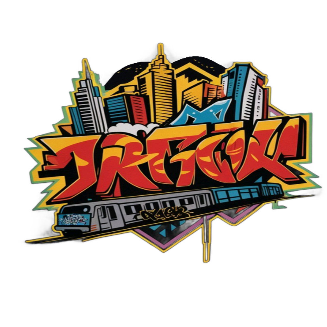 Urban Graffiti Skyline T-Shirt Design - Bold Street Art Graphic preview image.