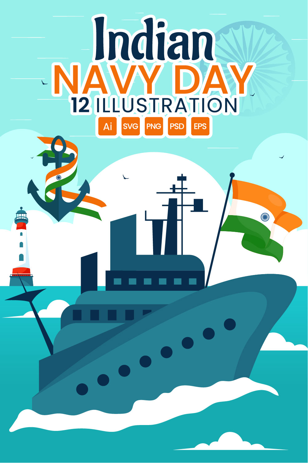 12 Indian Navy Day Illustration pinterest preview image.